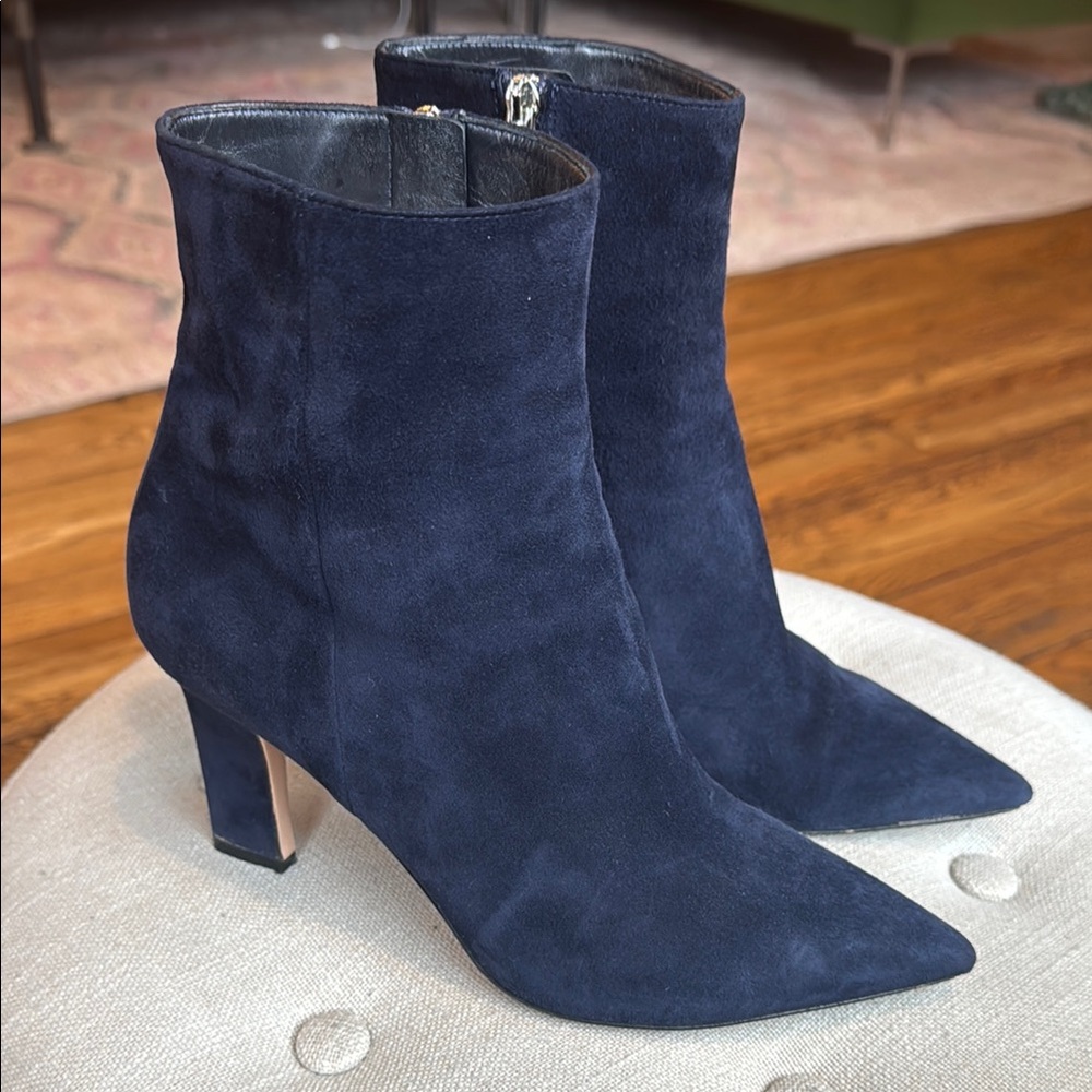 Gianvito Rossi High Heel Navy Suede / Velvet Side Zip Ankle Boots Women's EU 38